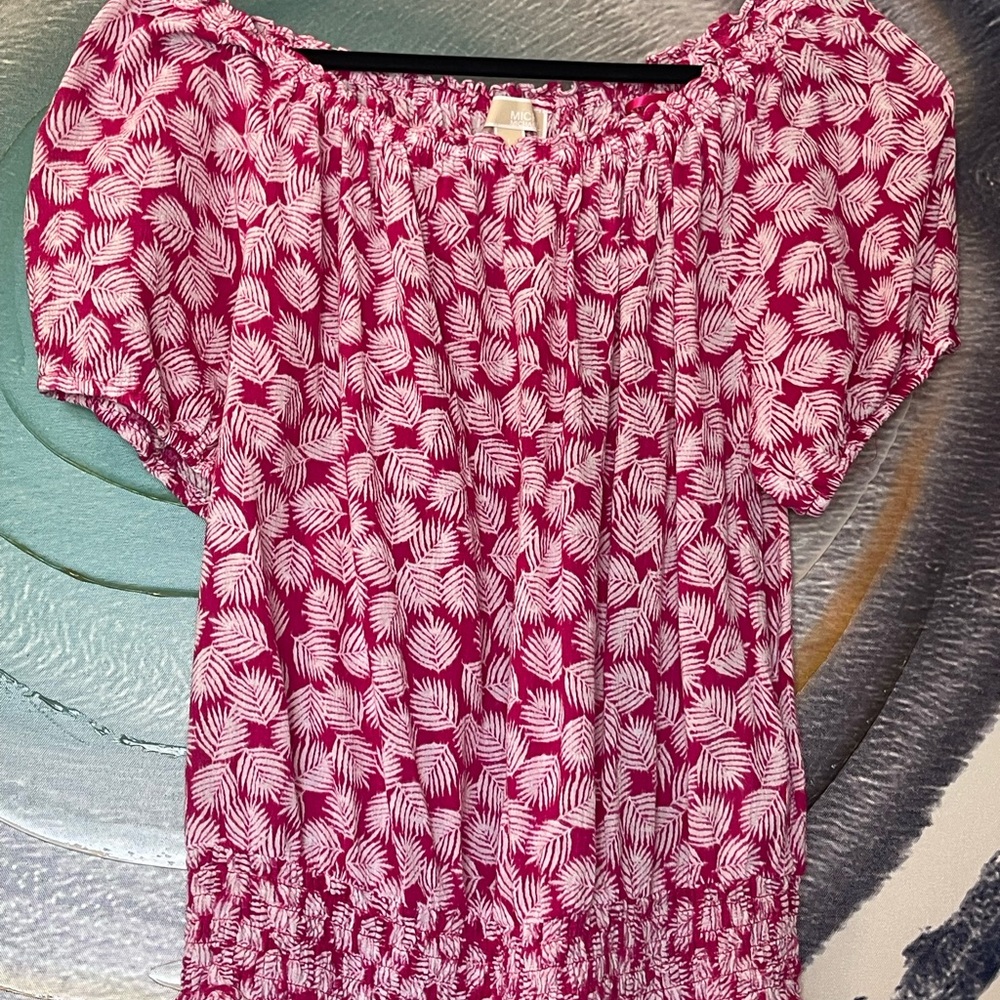 Michael Kors Women's Pink Leaf Print Top